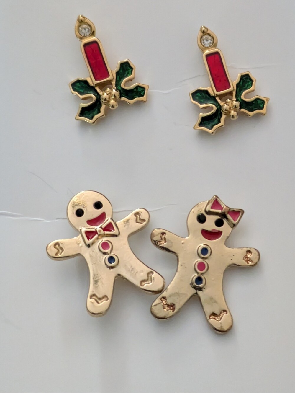 Two Pairs Of Christmas Earrings Candles And Gingerbread
